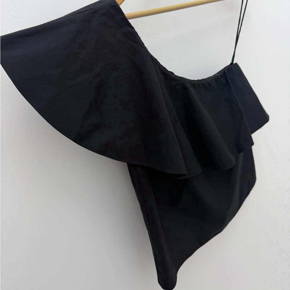 Alice + Olivia Black One Shoulder Ruffle Top | Chic Asymmetrical Blouse - Picture 6 of 7